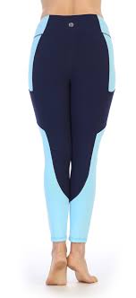 Navy Light Blue Ultra Soft Color Block 7 8 Pocket Leggings American Fitness Couture