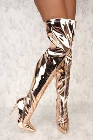 Sexy Rose Gold Pointy Toe Ami Clubwear Pvc Thigh High Boots Farrah Abraham Inspired By