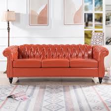 3 seat sofa couch pu rolled arm sofa