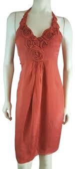 Catherine Malandrino Terracotta Orange Silk Floral Applique Accent Halter Short Cocktail Dress Size 4 S 81 Off Retail