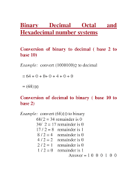 binary decimal octal and hexadecimal