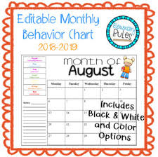 Editable Monthly Behavior Chart 2017 2018 School Year Color