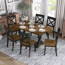 Furniture Of America Beardsley 7 Piece Wood Top Antique Oak And Antique Black Dining Table Set