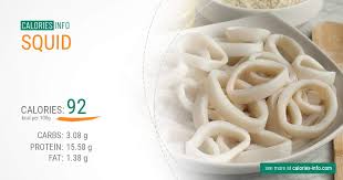squid calories in 100g or ounce 3
