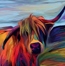 Abstract Highland Cow Mixed Media By