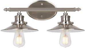 Amazon Com 2 Light Retro Vanity Light Brushed Nickel Bathroom Light Fixtures With Metal Shades Led Edison Bulbs Included Sconce Wall Lighting For Bedroom Powder Room And Hallway Etl Listed Home Improvement