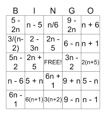 Translation Verbal To Algebra Bingo Card