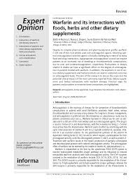 Foods low in vitamin k. Pdf Warfarin And Its Interactions With Foods Herbs And Other Dietary Supplements