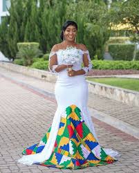 Ღ ஐ ღ beauty of africa ღ ஐ ღ. Beautiful Ghanaian Bride In White And Kente Train Wedding Gown African Traditional Wedding Dress African Wedding Attire Traditional Wedding Attire
