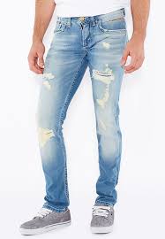 Slim Fit Light Wash Ripped Jeans