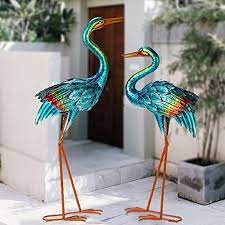 Blue Heron Crane Garden Metal Statues