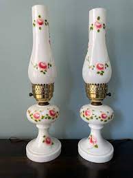Vintage Milk Glass Lamp Hand Painted