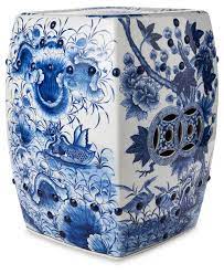 blue and white chinoiserie garden stool