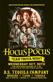 Disney plus is bringing back the witchy 1993 comedy hocus pocus. the original film starred bette midler, sarah jessica parker and kathy najimy. The Hocus Pocus Halloween Trivia Night 2019 D S Tequila Co
