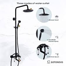 The spray head measures seven inches in diameter and offers full coverage thanks to its relatively thin bezel. Buy Oil Rubbed Bronze Shower Faucet 8 Inch Rainfall Shower Head Fixture With Handheld Spray Double Lever Handle Bathtub Spout Triple Function Bathroom Wall Mount Online In Canada B088h34jnx
