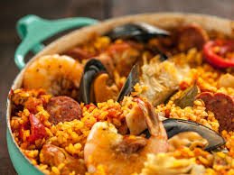 spanish paella with chorizo en