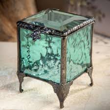 Jewelry Box Turquoise Blue Stained