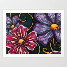 Purple And Pink Large Flowers Painting