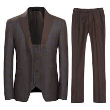 Allthemen Mens Plaid Suit 3 Pieces Blazer Trousers Vest