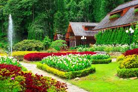 houses with beautiful flower gardens