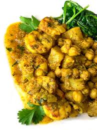 curry shrimp with channa and aloo