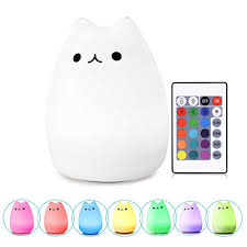 Wonenice Silicone Kitty Night Light Remote Control Usb Rechargeable Children Night Light With Warm White 7 Color Breathing Modes For Kids Toddler Baby Girls Wantitall
