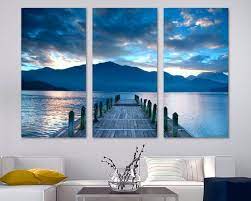 Cloudy Lake Docks Canvas Print Wall Art