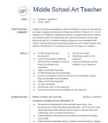 middle art teacher resume sle