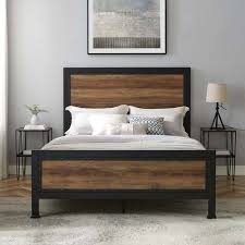 Industrial Queen Size Bed Rustic Oak