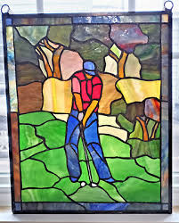 Golfer Stained Glass Wall Art Hanging
