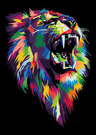 vector colorful lion head on pop art
