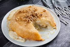 pear and blue cheese knafeh with honey