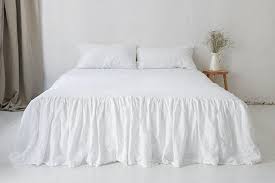 white linen bedspread with gathers twin