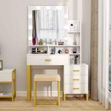 vanity set with lighted mirror and