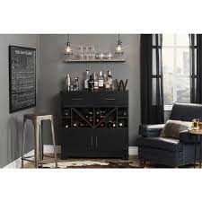 South Shore Vietti Bar Cabinet With Bottle Storage And Drawers Black Oak