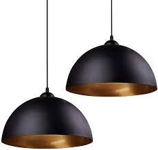 Frideko Industrial Pendant Light 2 Pack Vintage Hanging Lighting Fixuture With Black Metal Dome Lamp Shade For Kitchen Island Retaurant Black Outside Gold Inside Amazon Com