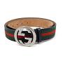100% Authentic GG Silver Buckle Gucci Black leather belt Green/Red ...