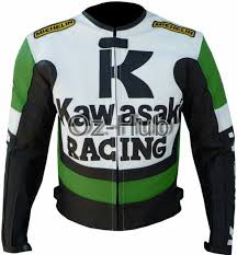 Buy Kawasaki Green Motorbike Orignal Leather Jacket Ce