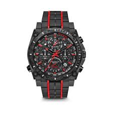Bulova Precisionist Mens Chronograph Watch With Multi Function Dial In Black Red Resin Stainless Steel 98b313
