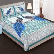 Cotton Peacock Print Double Bed Sheet