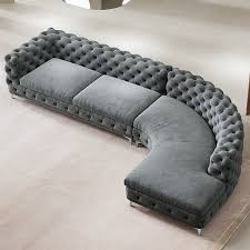 l shaped curved gray sectional sofa upholstered velvet chesterfield sofa