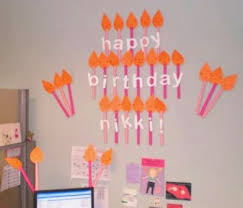 office with birthday banners