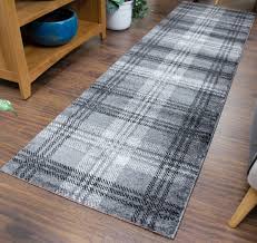 grey tartan carpet runner mat long