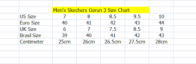 Skechers Shoe Size Chart Fitnesslink