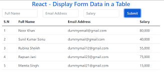 display form data in table using react js