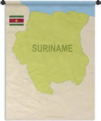 Zijn kaart werd in amsterdam gegraveerd en nog vele jaren gebruikt. Bol Com Wandkleed Suriname Illustratie De Kaart Van Suriname Geillustreerd Met De Vlag