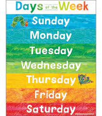 Available in pdf (a4, a5 click the download & print button below to choose the start day, date range and the preferred size of the template and save a free printable calendar sample. World Of Eric Carle Days Of The Week Chart Grade Pk 2