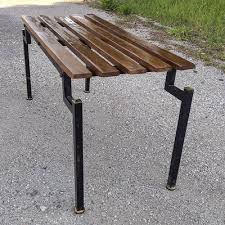 Wooden Slatted Bench With Metal Frame
