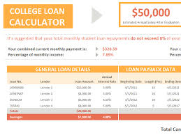 College Loan Calculator Templates Office Com Debt