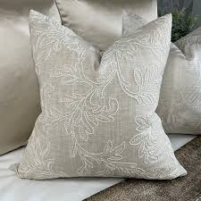 Natural Greige Embroidered Cushion